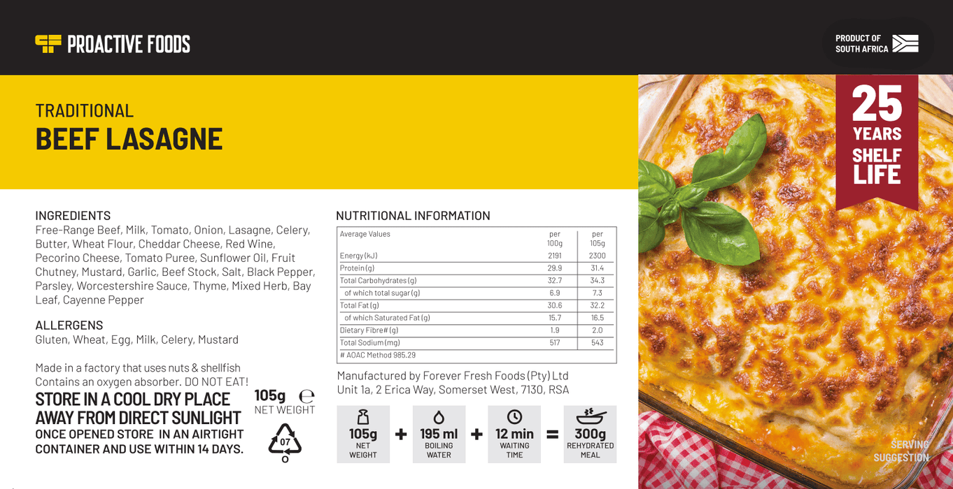 Traditional Beef Lasagne (300g) - Proactive Foods #