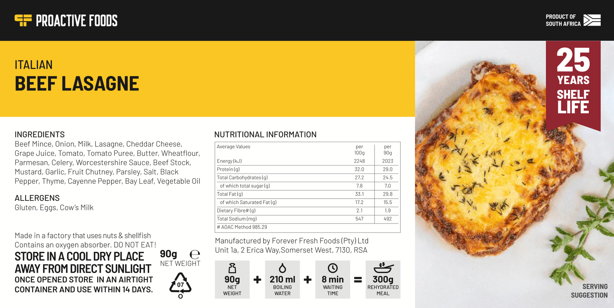 FreezeDried Italian Beef Lasagne Buy online! — Proactive Foods