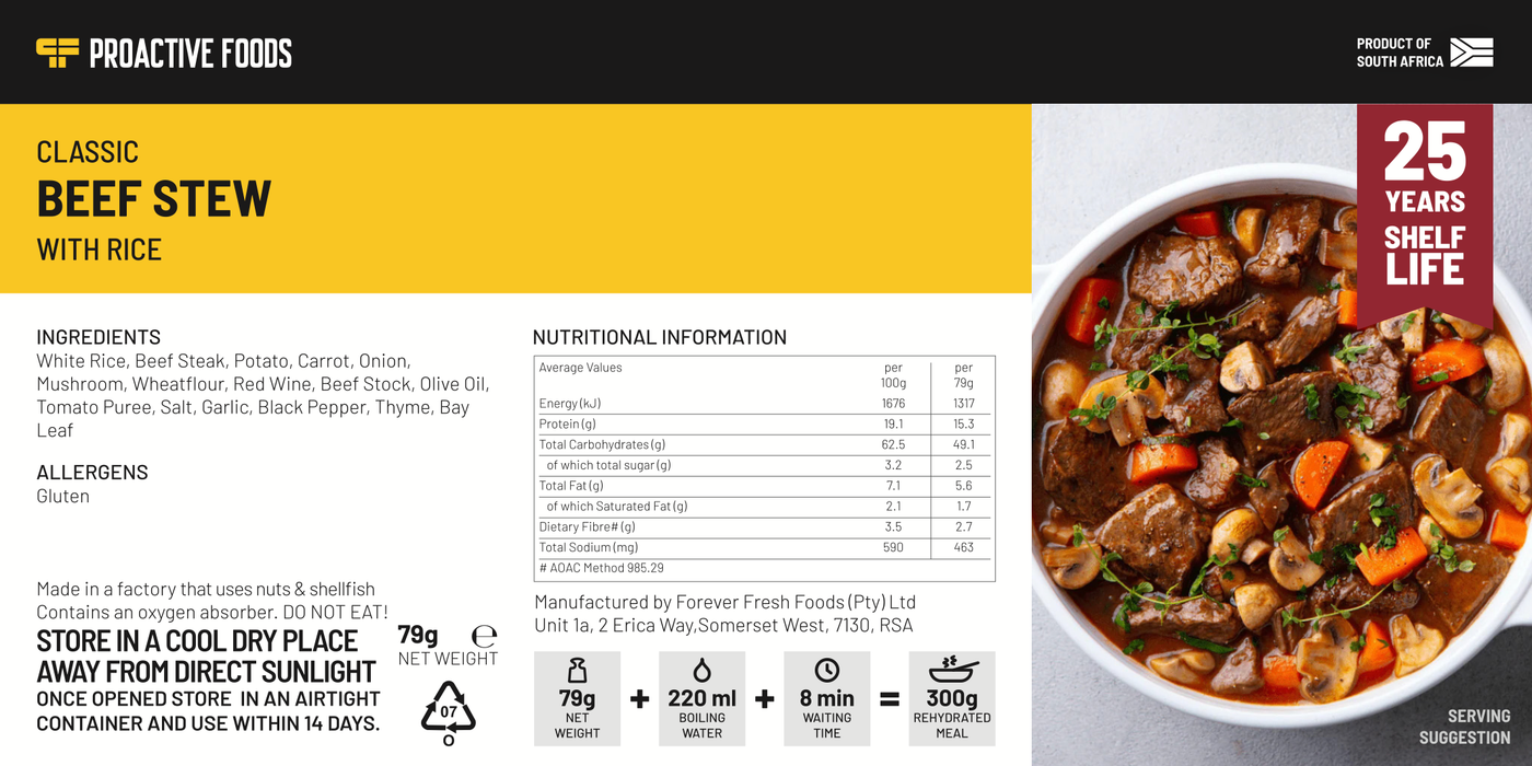 Classic Beef Stew - with Rice (300g) - Proactive Foods #