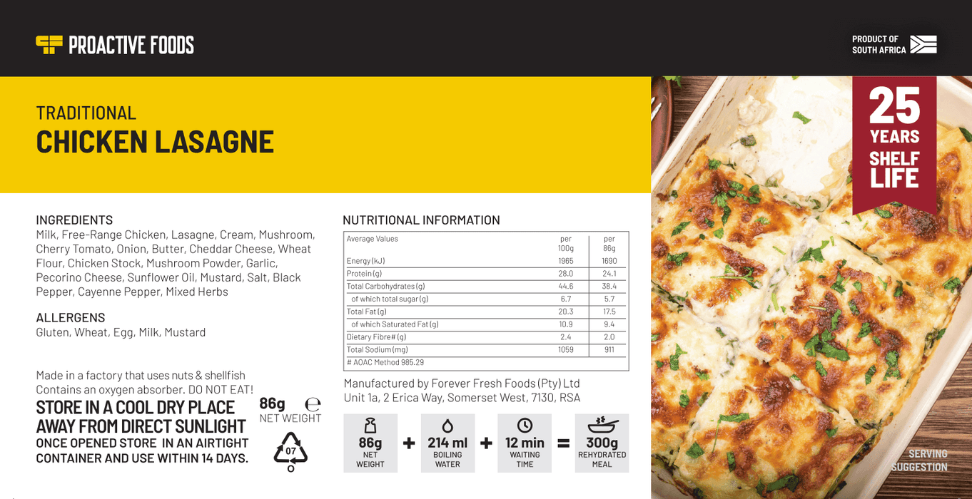 Traditional Chicken Lasagne (300g) - Proactive Foods #