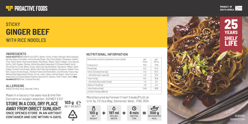 Sticky Ginger Beef with Rice Noodles - Proactive Foods 