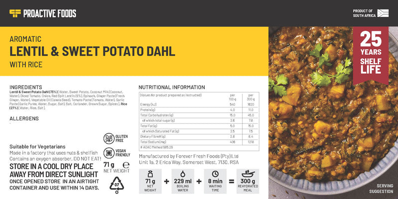 Aromatic Lentil and Sweet Potato Dahl with Rice - Proactive Foods 