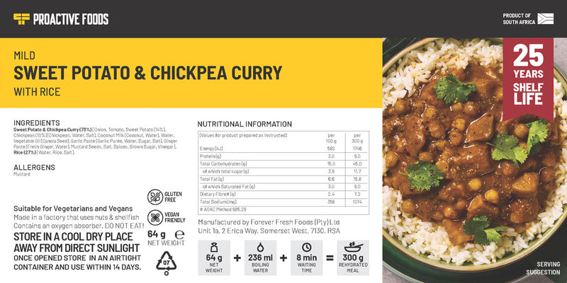 Mild Sweet Potato and Chickpea Curry with Rice - Proactive Foods 