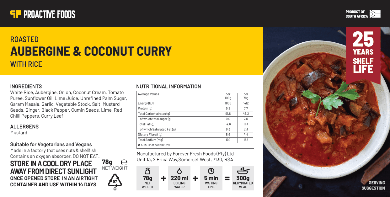 Roasted Aubergine & Coconut Curry - with Rice (300g) - Proactive Foods