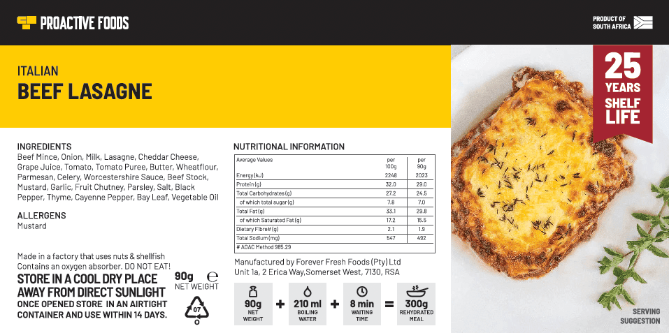 Freeze-Dried Italian Beef Lasagne | Buy online! — Proactive Foods