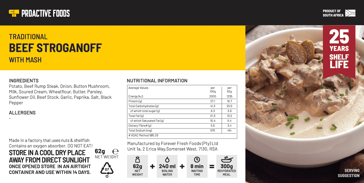 Traditional Beef Stroganoff - with Mash (300g) - Proactive Foods