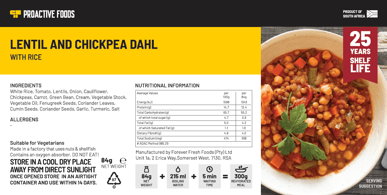 Lentil and Chickpea Dahl - with Rice (300g) - Proactive Foods