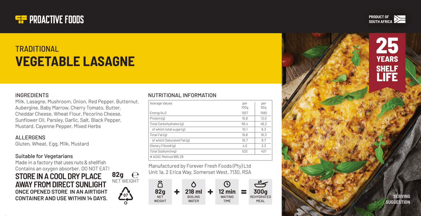 Traditional Vegetable Lasagne (300g) - Proactive Foods #