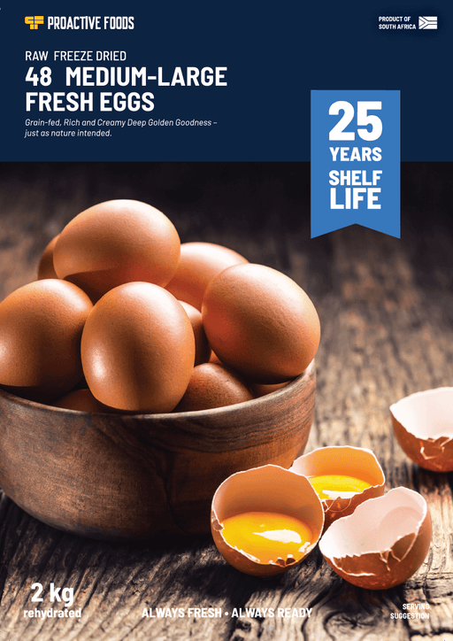 Eggs - 48 Medium-Large Fresh (Freeze-dried) - 2kg Bulk Pack | Front Label