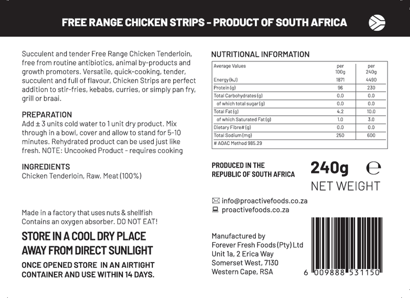 Freeze-Dried Chicken Strips - Free Range - 1kg - Proactive Foods #