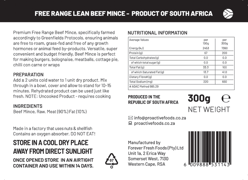 Freeze-Dried Beef Mince - Free Range - 1kg - Proactive Foods #