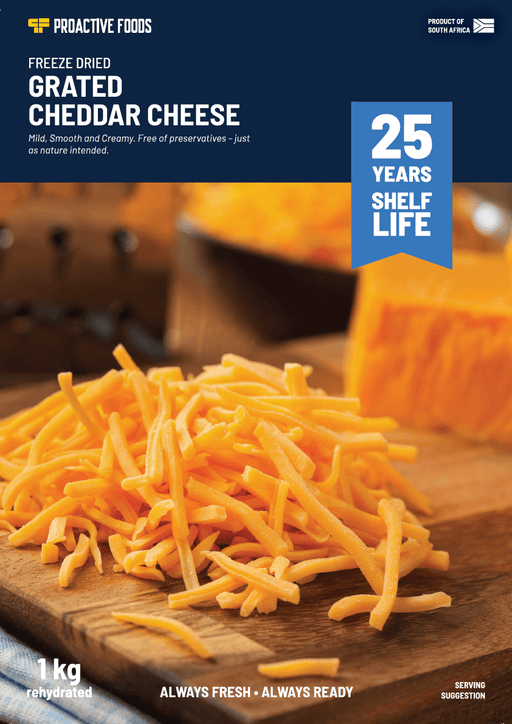 Grated Cheddar Cheese (Freeze-dried) - 1kg Bulk Pack | Front Label